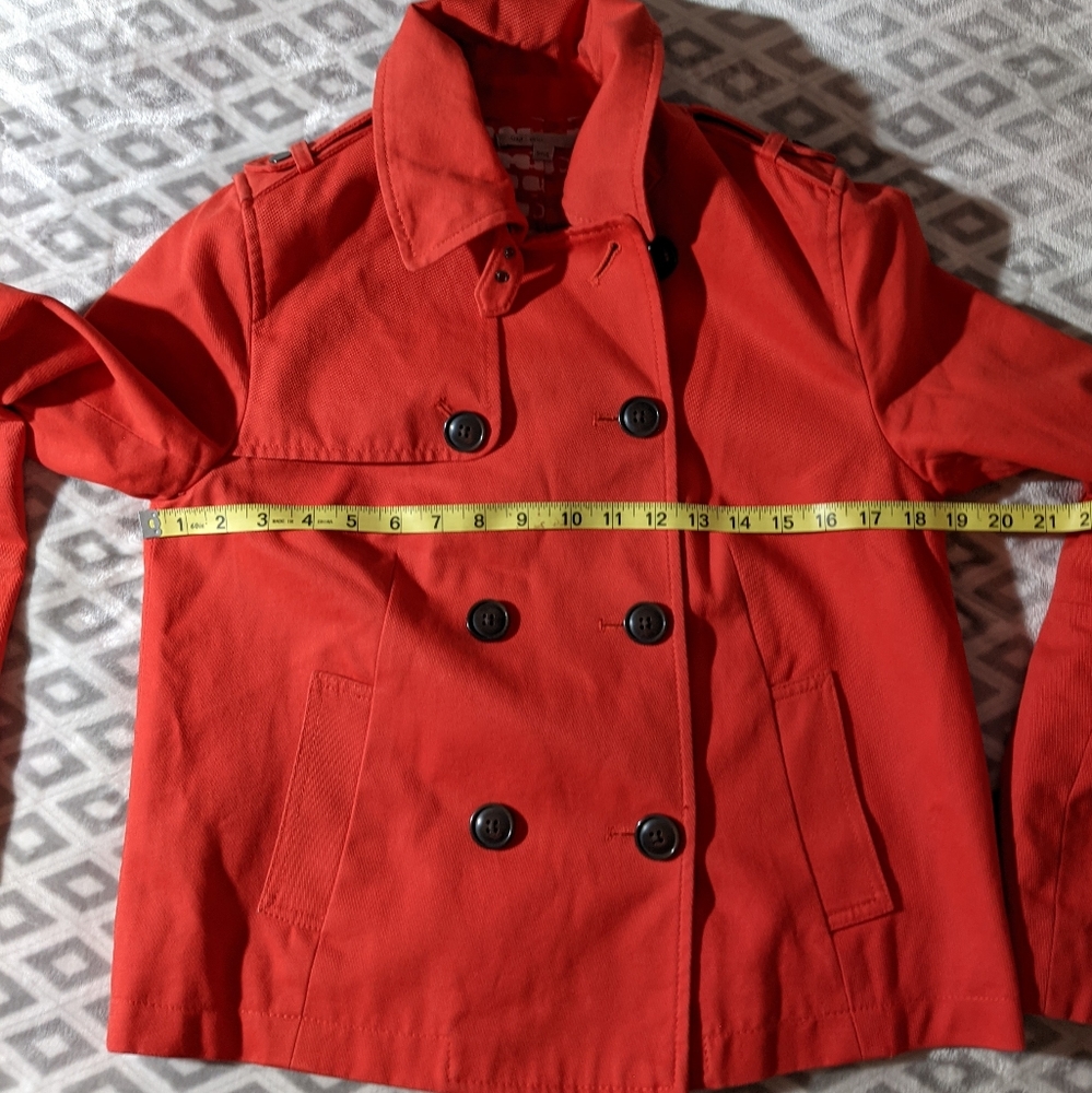 Gap Red Orange Cotton Peacoat size small with black buttons and buckle at neck - Picture 12 of 16
